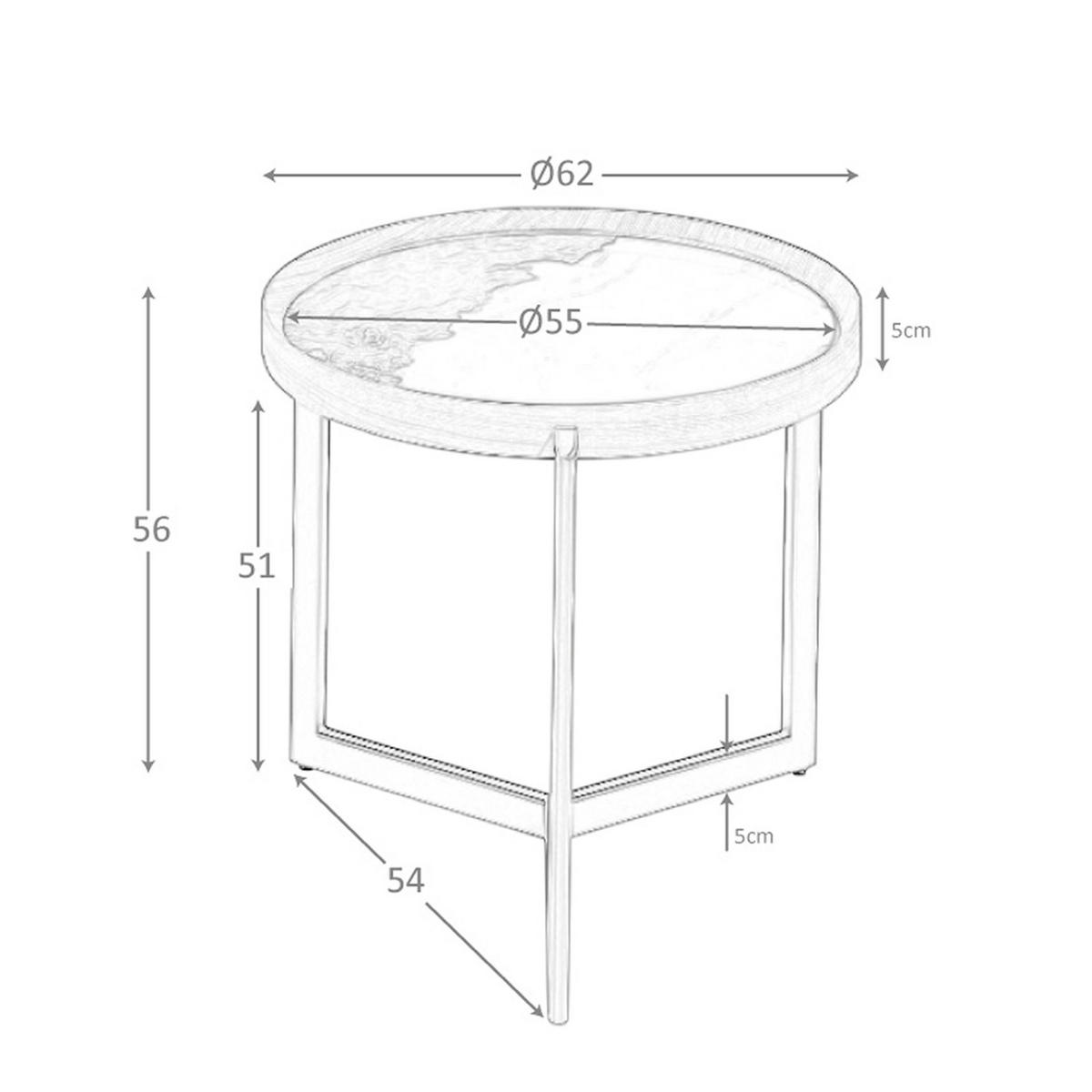 ECKTISCH Runder Couchtisch aus Porzellanmarmor, Walnuss und dunklem Metallstahl Ø62/56 cm - Walnussfarben/Weiß, Holz (62/62/56cm) - ANGEL CERDA