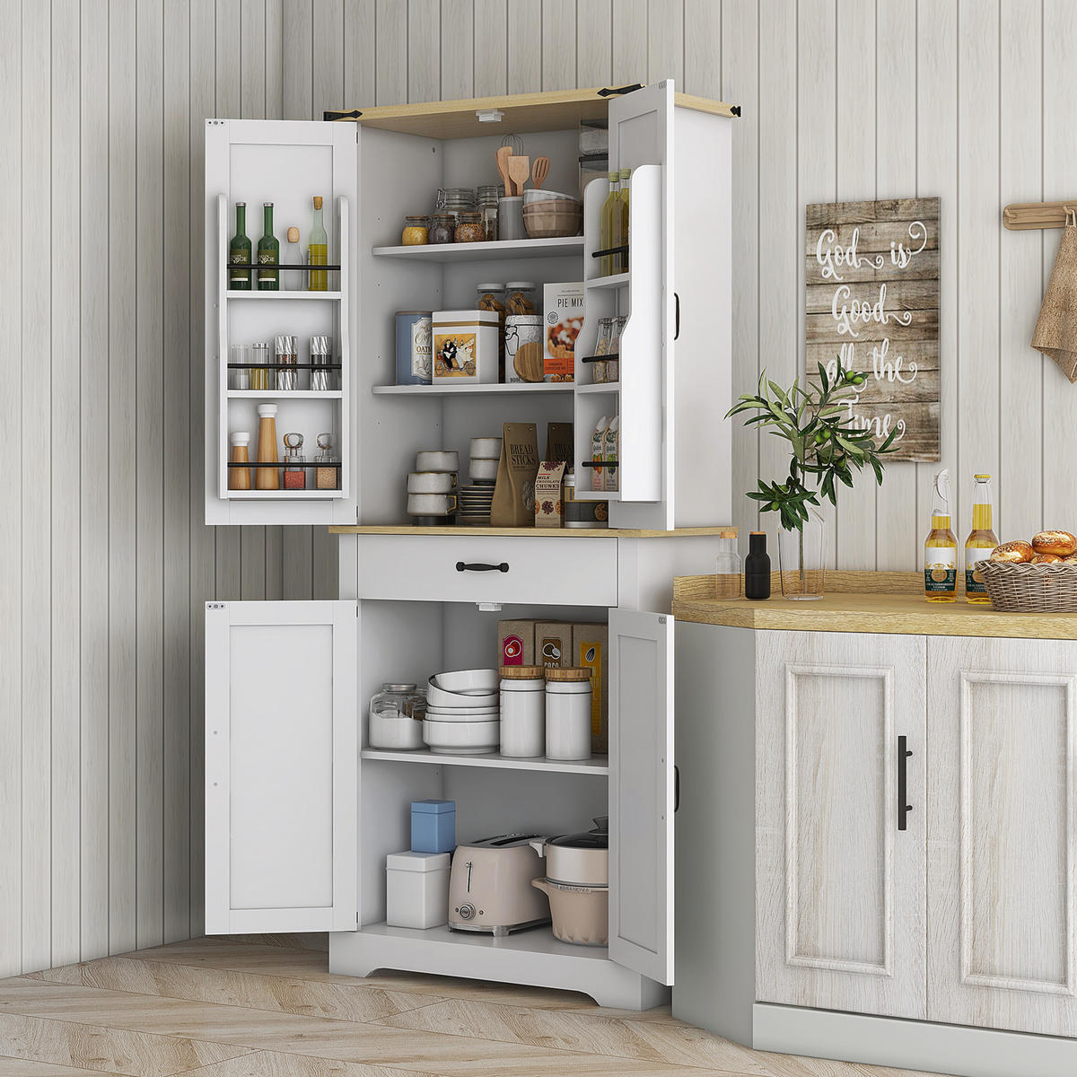 HIGHBOARD DE-11095 4 Türen & Schublade mit verstellbaren Böden Weiß - Weiß, Holzwerkstoff (40/181/76.5cm) - ComfortXL