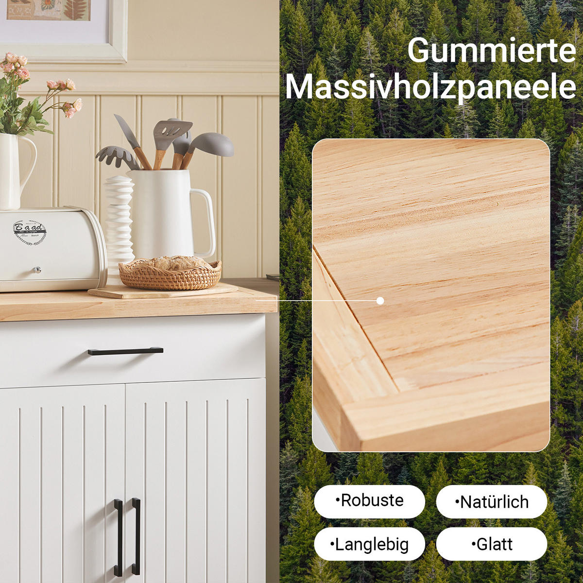 KÜCHENWAGEN Kautschukholz Weiß - Weiß, Holz/Holzwerkstoff (75/91/46cm) - SoBuy
