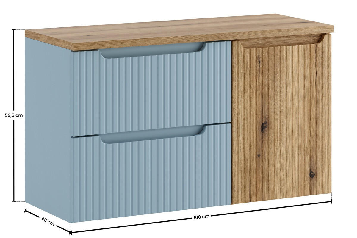 WASCHBECKENUNTERSCHRANK 100 cm 3 Teile - Nova Denim N BM382 in Denim / Coast Evoke Oak - Dunkelblau/Eiche Artisan, Holz (100/59.5/40cm)