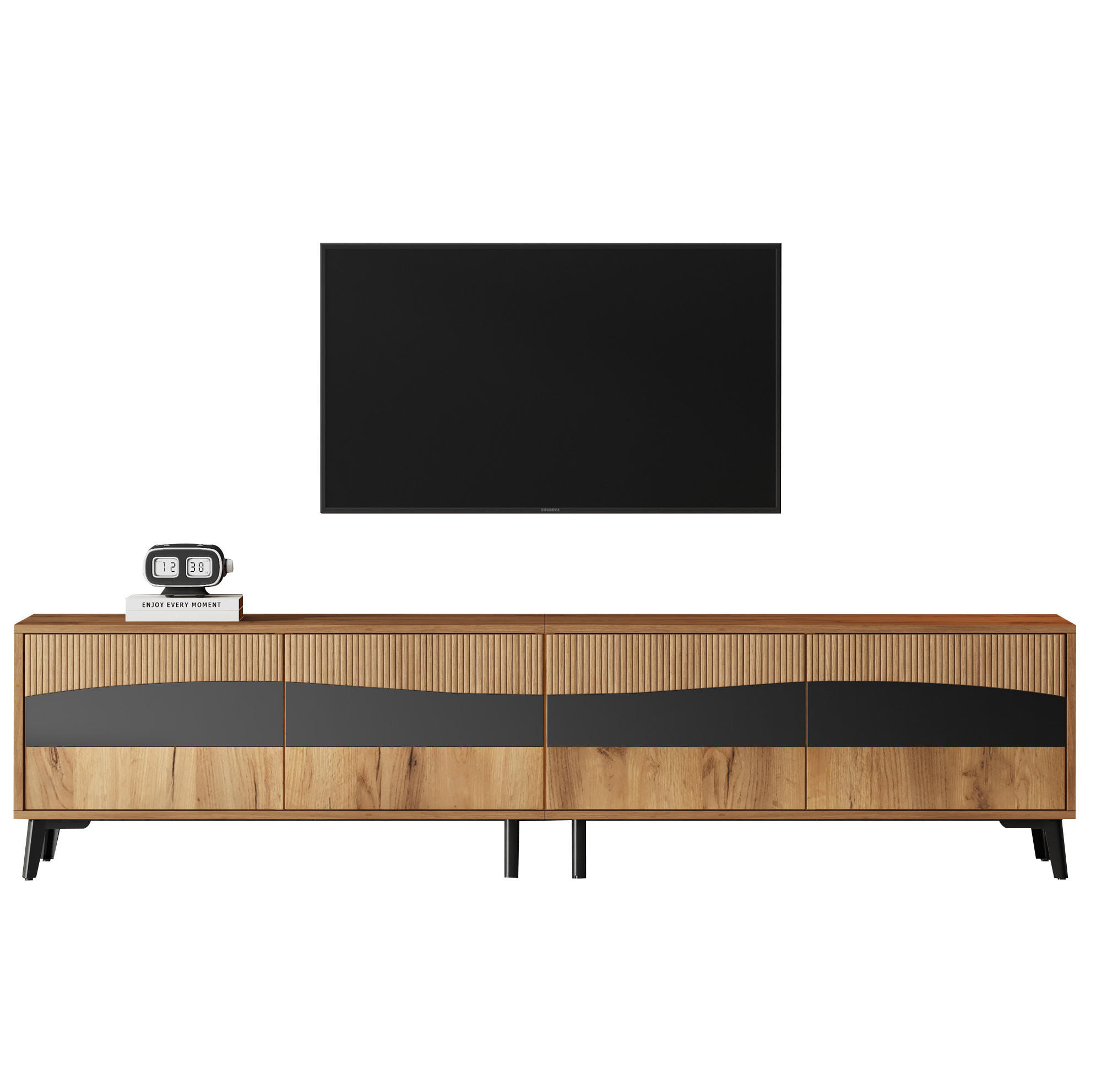 TV-LOWBOARD 180/40/50 cm mit 4 Türen - in Naturfarbe mit schwarzem Liniendekor - Naturfarben, Holzwerkstoff (180/50/40cm) - BEAOK