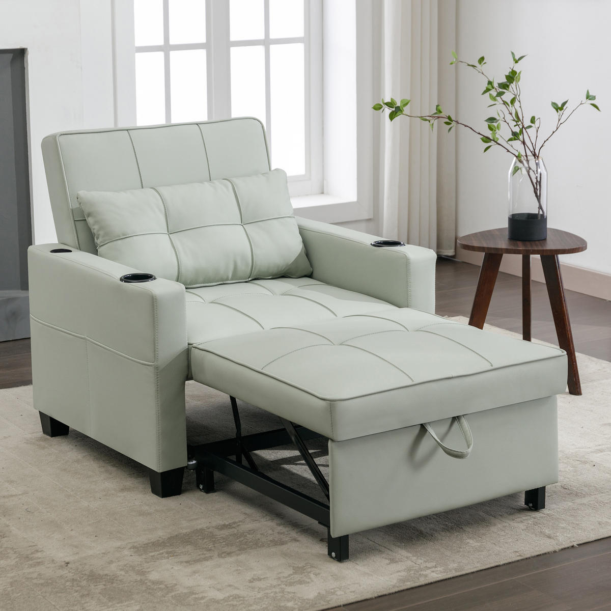 SCHLAFSESSEL DE-35007 3-in-1 mit USB und Getränkehaltern Hellgrün - Hellgrün, Metall (87/84/74cm) - ComfortXL
