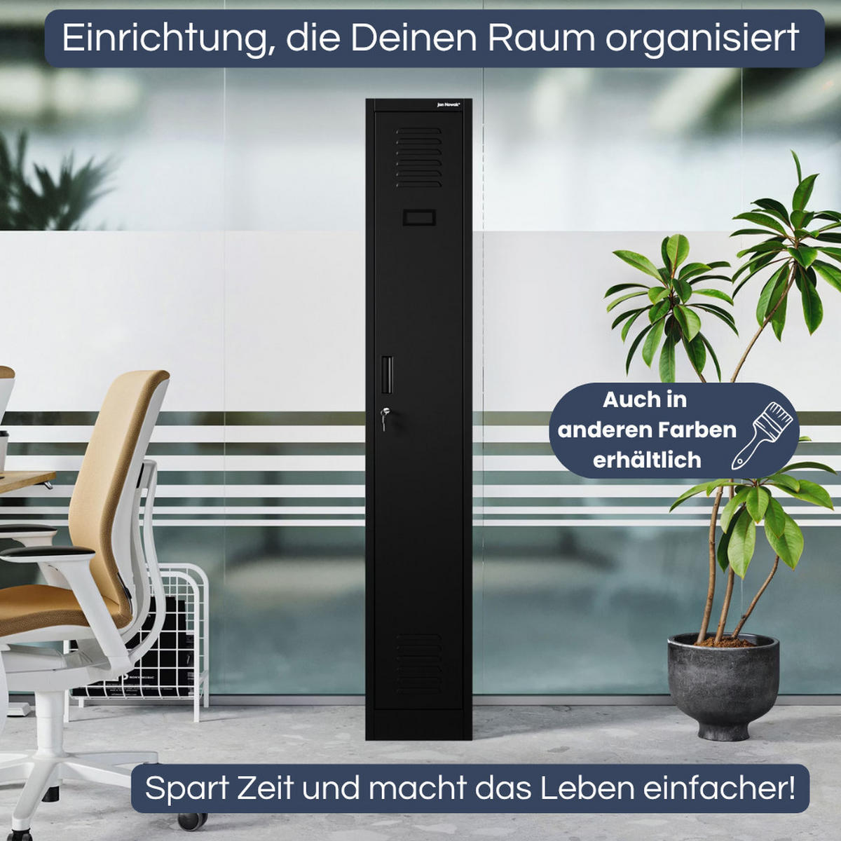 UMKLEIDESCHRANK Spind KACPER 1 Abteil 180x30x50cm Schwarz - Schwarz, Metall (30/180/50cm) - Jan Nowak