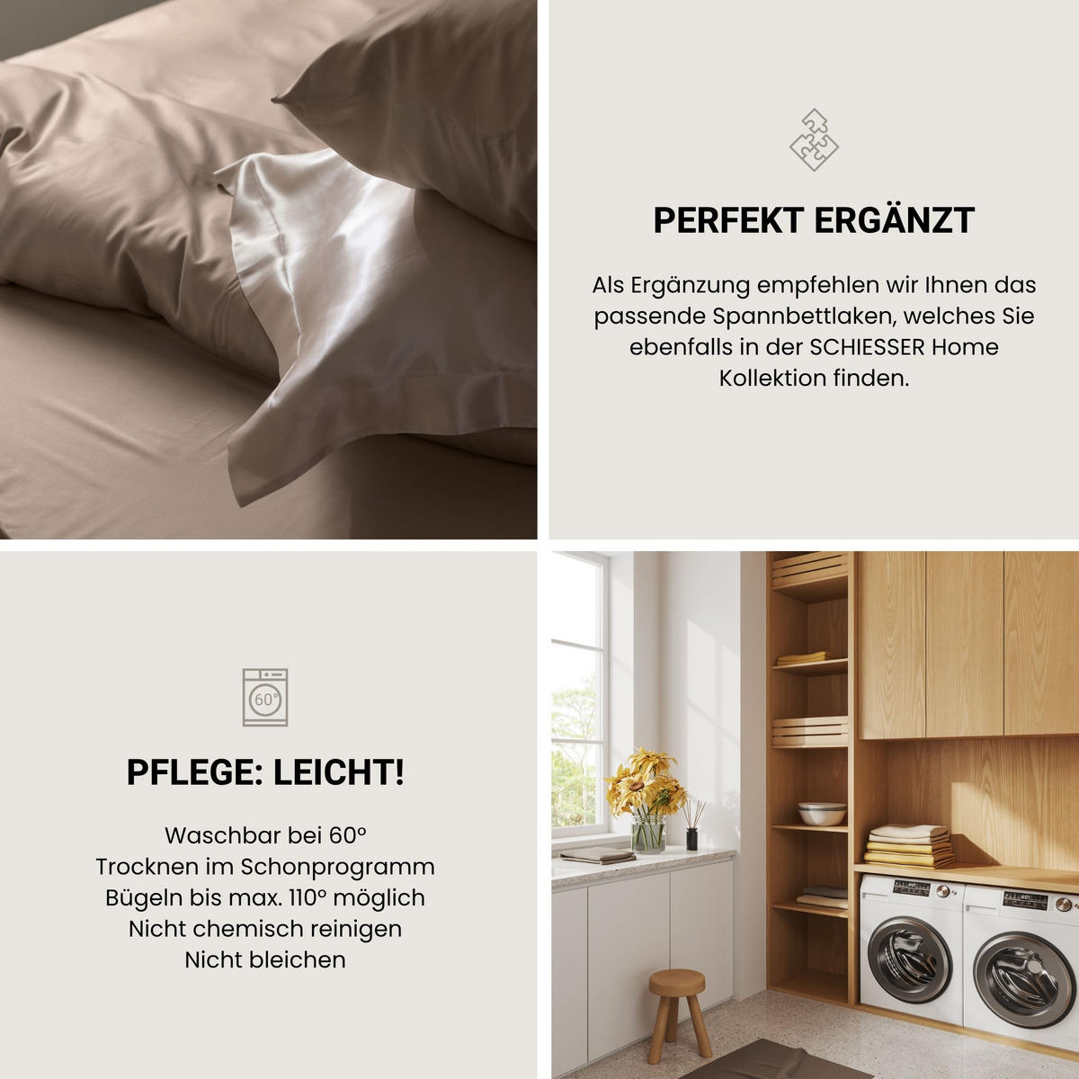 BETTWÄSCHESET Ella - Baumwollsatin - 2-teilig - 155 x 220 cm - Cappuccino - Cappuccino, Textil (155/220cm) - SCHIESSER