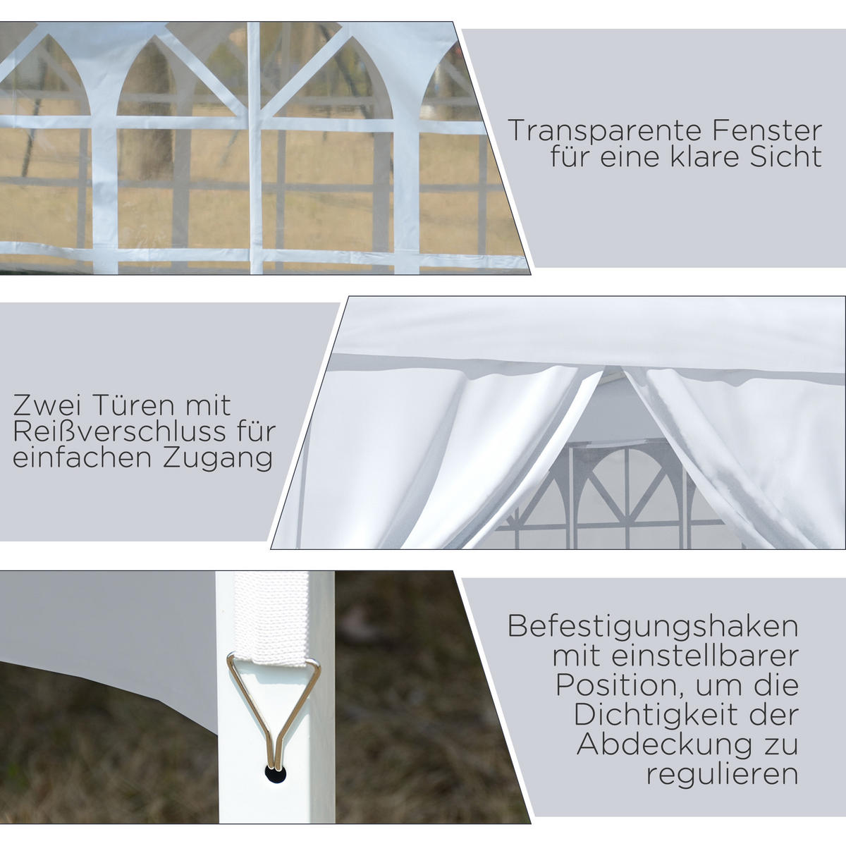 PAVILLON mit 4 Seitenwänden, Oxfordstoff, Stahl, Weiß - Weiß, Metall (295/258/295cm) - Outsunny