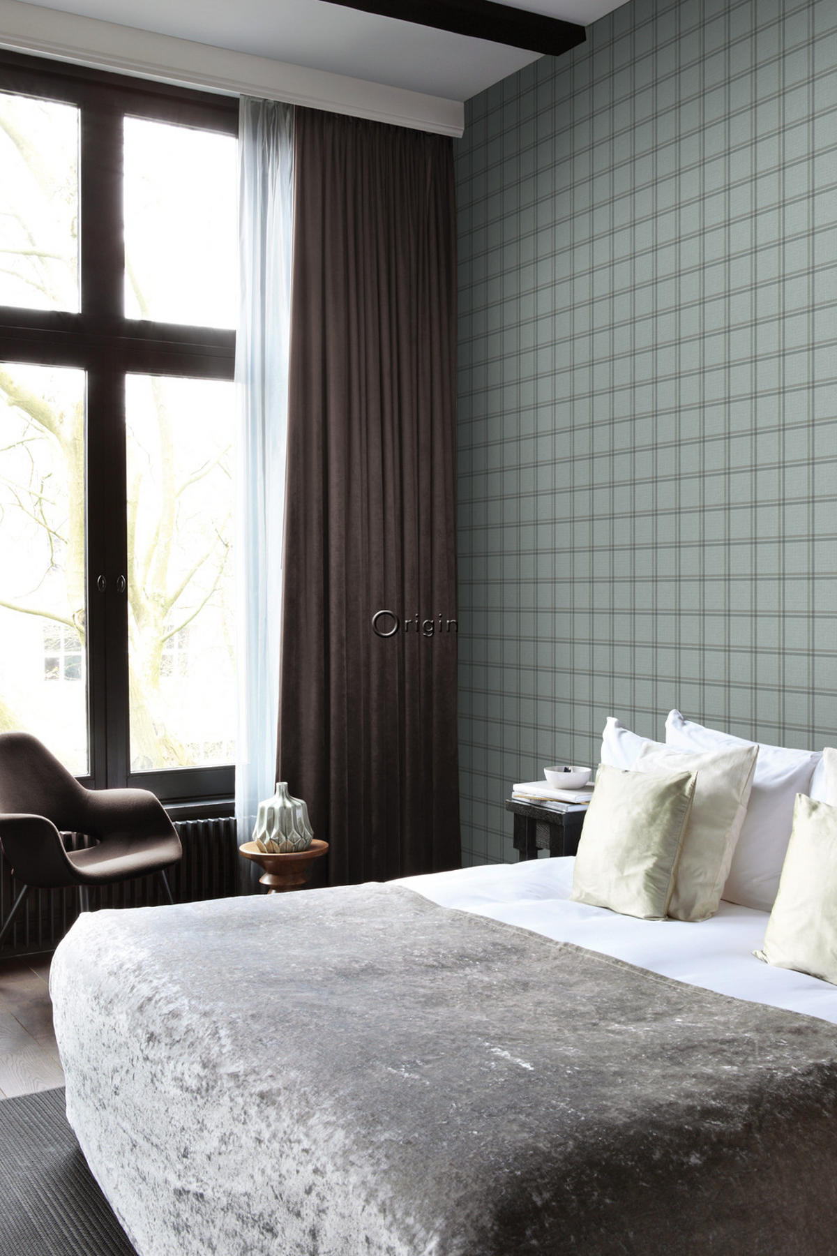 TAPETE Karomuster 53 cm x 10.05 m - Grau, Papier (53/1000cm) - Origin Wallcoverings