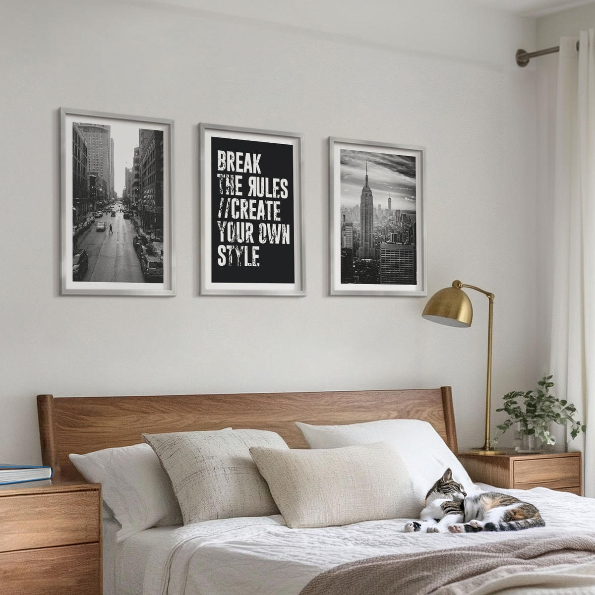 WANDBILDER 3er Set - 40x60 cm Silberner Rahmen - Inspiration für Schwarz-Weiß-Darstellungen von Stadtstraßen - Silberfarben, Kunststoff (40/60cm) - ArtPrintCave