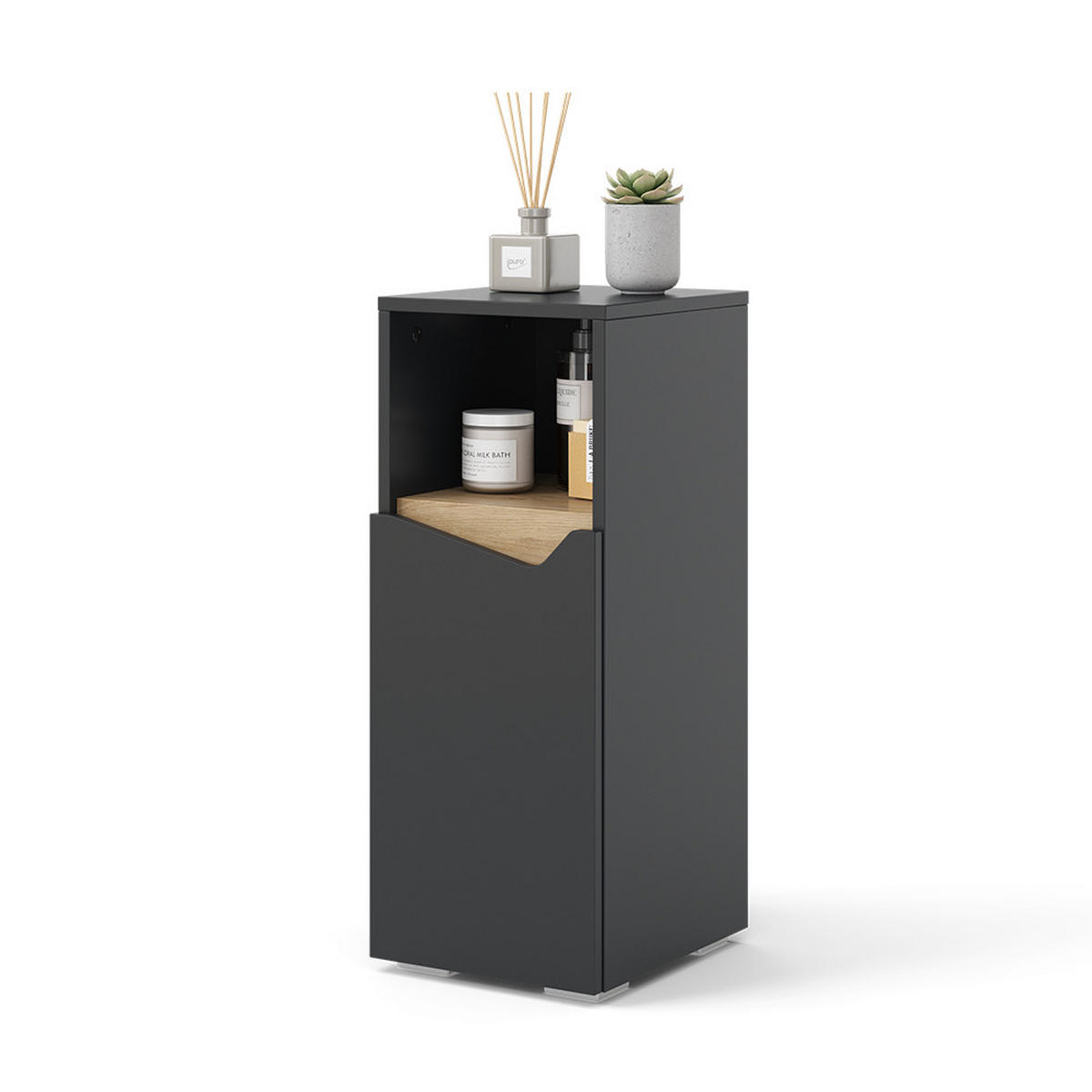 MIDISCHRANK Marelle Anthrazit 30 x 74.5 cm mit Tür und offenem Fach - Anthrazit, Holzwerkstoff (30/74.5/35cm) - Vicco