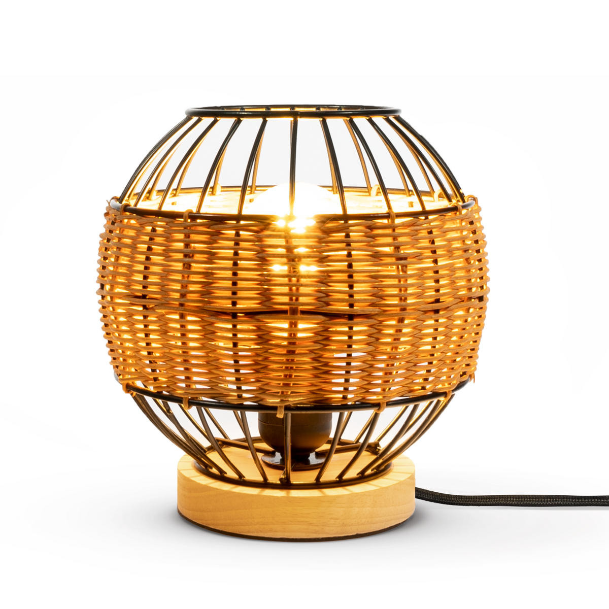 TISCHLAMPE Puglo - Schwarz/Naturfarben, Metall (20/20/21cm) - Paco Home