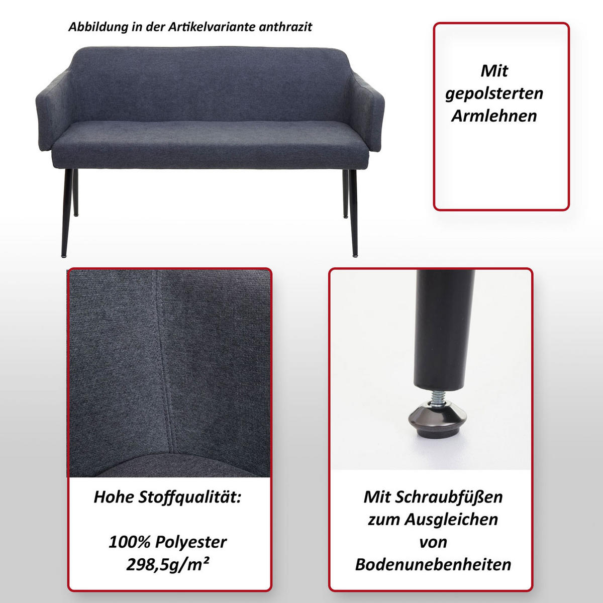 SITZBANK Grau, Schwarz - Schwarz/Grau, Textil (133/77/56cm) - MCW