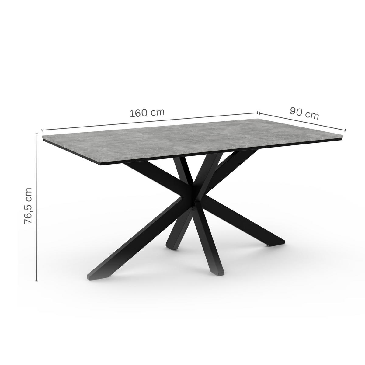 ESSTISCH Grau Betonoptik 160x90 cm - Schwarz/Grau, Holzwerkstoff (160/90/76.5cm) - PROSPERO