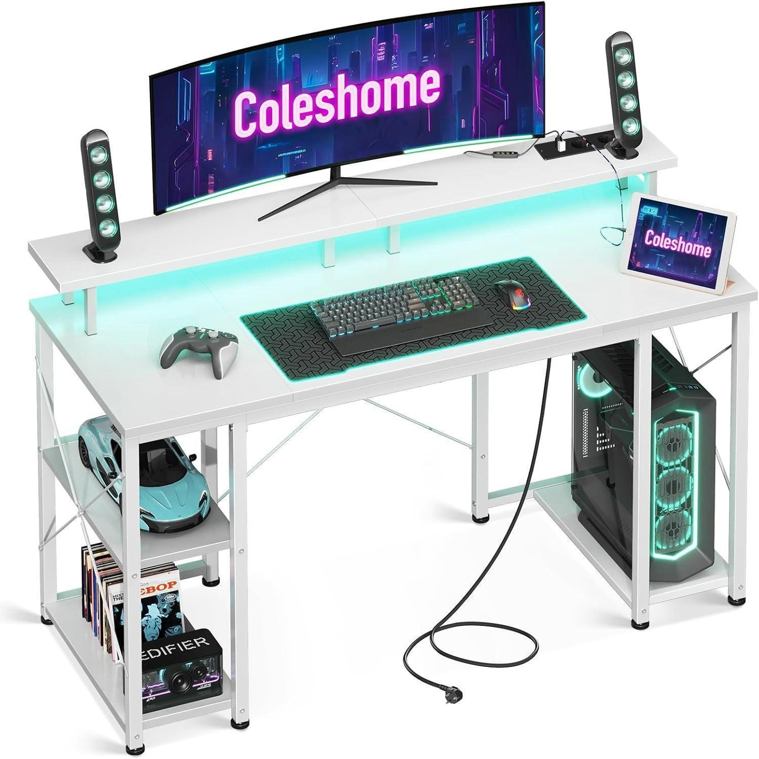 GAMING Tisch mit LED-Beleuchtung Weiß 120 x 50 cm - Weiß, Metall (120/50/86.5cm)