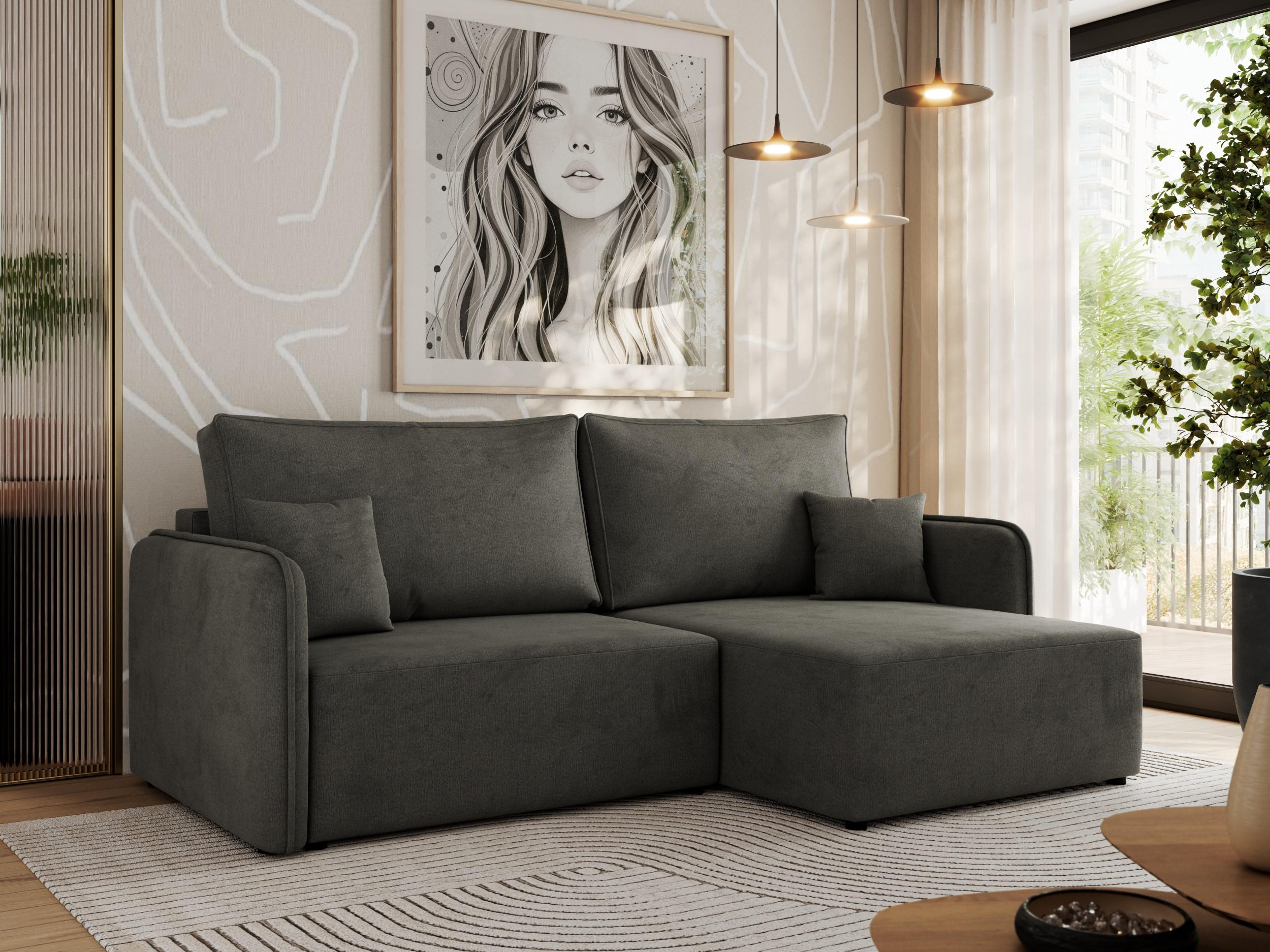 ECKSCHLAFSOFA MESTO L Dunkelgrau Velvet - rechts - Dunkelgrau/Schwarz, Kunststoff/Textil (147/227cm) - MKS