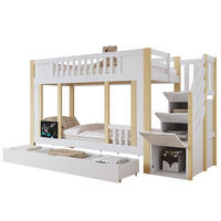 ETAGENBETT 90/200 cm in Weiß/Natur mit Treppenschrank und 3 Schubladen - Weiß, Holzwerkstoff - BEAOK