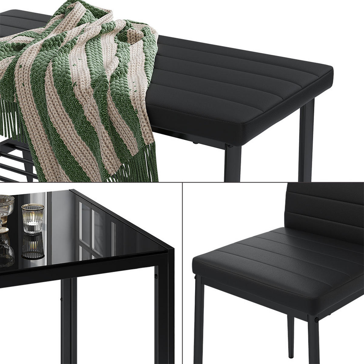 ESSTISCH-SET Grand Schwarz 120 x 70 cm 4-teiliges Set - Schwarz, Metall (120/75/70cm) - Vicco
