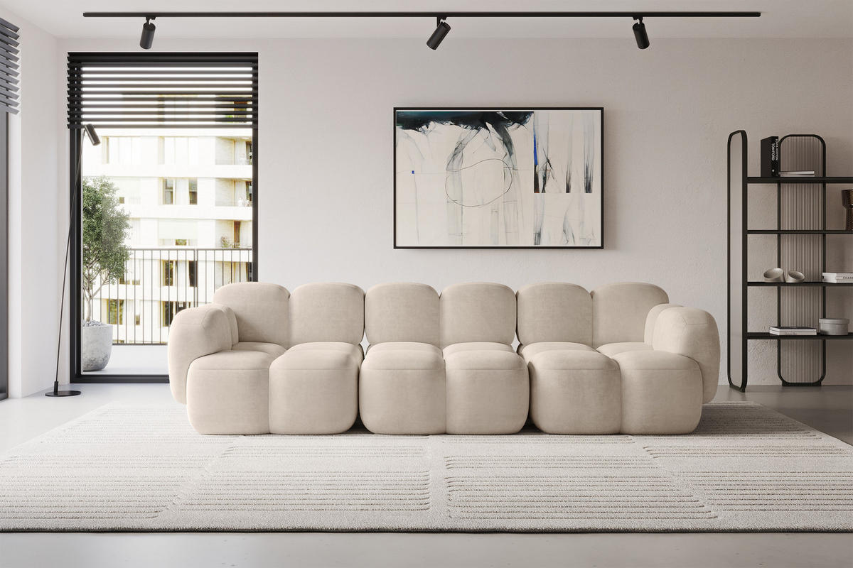 3-SITZER modulares Sofa Miko-S2 300x118x75 cm Beige Velours - Ecru/Schwarz, Holzwerkstoff/Kunststoff (300/75/118cm) - ALTDECOR