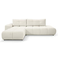ECKSOFA DUCA L-S Creme Boucle-Stoff mit Schlaffunktion - Creme, Holz (266.5/266.5cm) - MASSENO