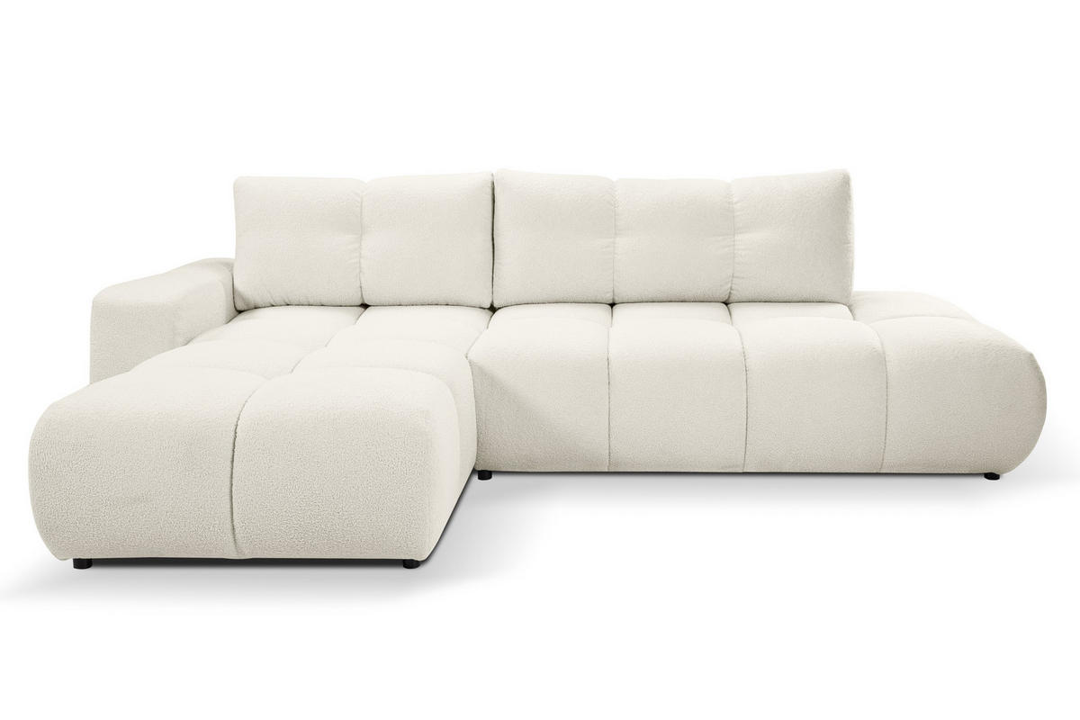 ECKSOFA DUCA L-S Creme Boucle-Stoff mit Schlaffunktion - Creme, Holz (266.5/266.5cm) - MASSENO
