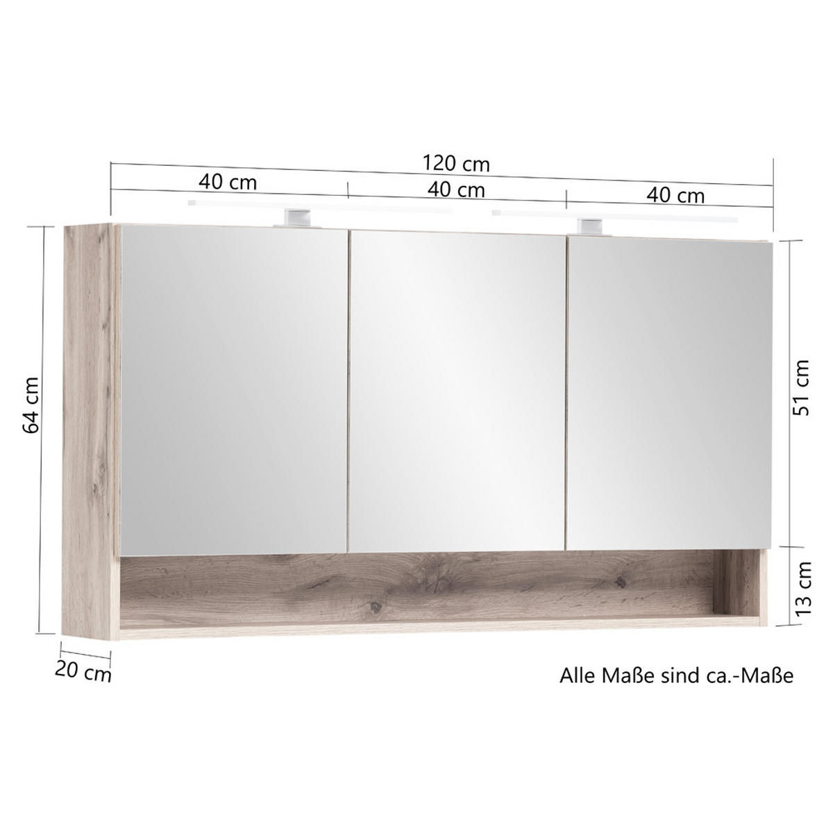 SPIEGELSCHRANK Kahla-03 - Grau, Holzwerkstoff (120/64/20cm) - Lomado