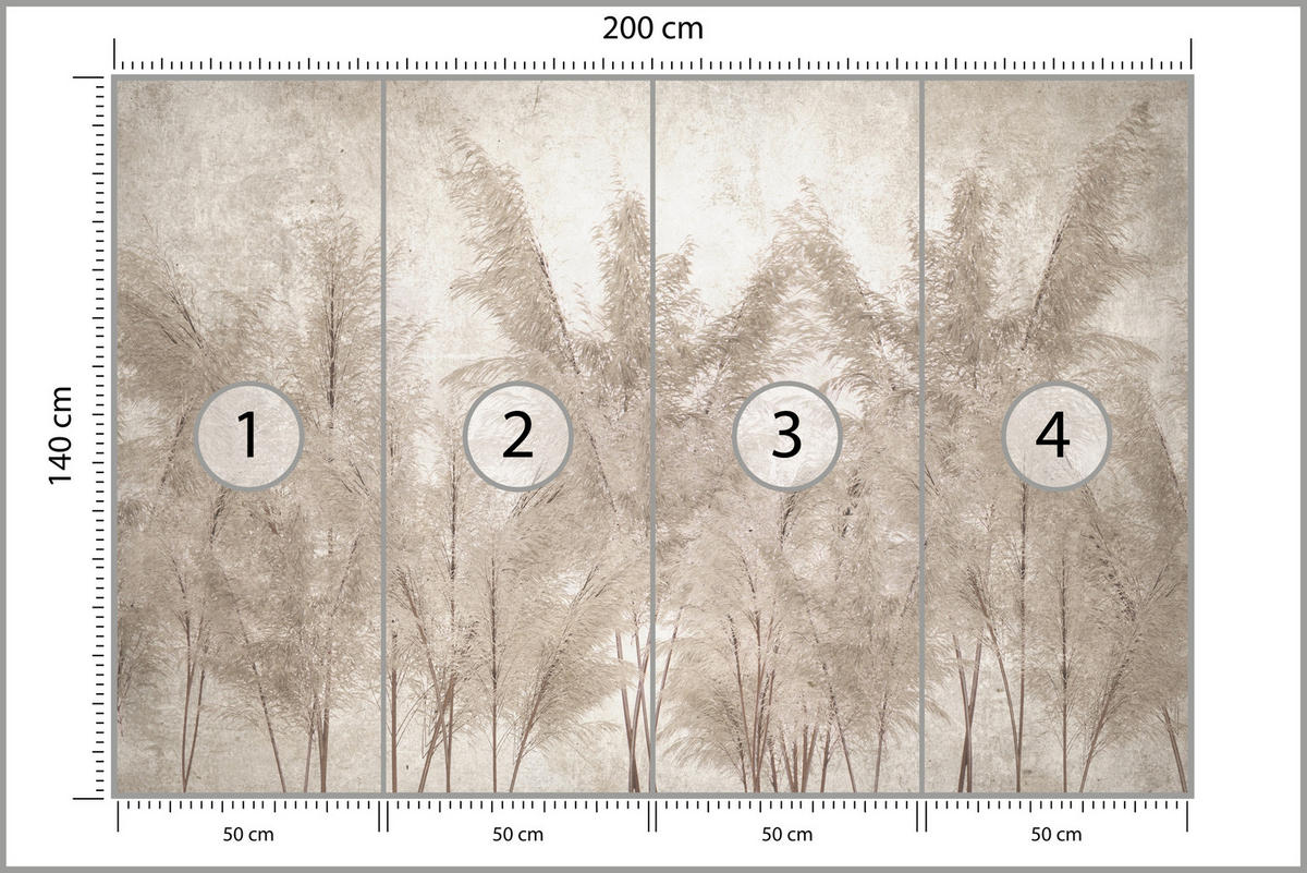 FOTOTAPETA Pre Spálňu Tráva Pampasová Vintage Béžová Boho 200 x 140 cm - hnedá/béžová, papier (200/140cm) - Muralo