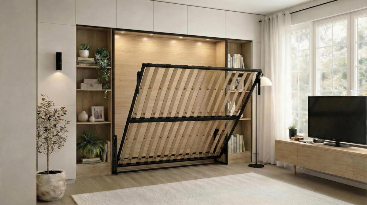 WANDBETT Morphy Classik Modulares SizeFlex- und TypeFlex-System - 200x192 Horizontal - Schwarz, Holz/Metall (200/192cm) - WallBedKing