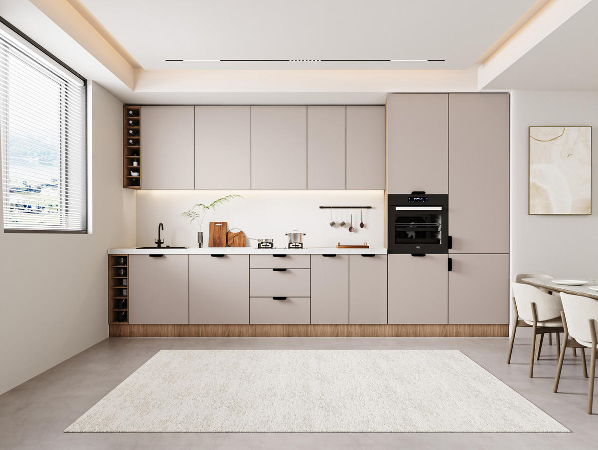 KÜCHENZEILE 395 cm - Sorento KS10-M395 - in Beige / Sonoma Eiche - Beige/Schwarz, Holz/Metall (395/247/58cm)