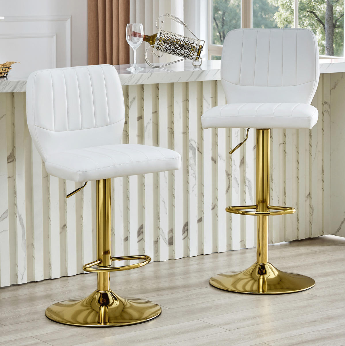 BARHOCKER höhenverstellbar 62-83 cm Weiß-Gold - Weiß, Metall (45/114/52cm) - Meubliv