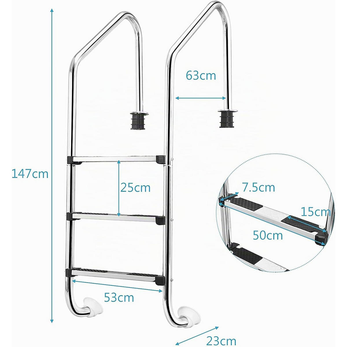 POOLLEITER aus Edelstahl silber - Silberfarben, Metall (53/147/23cm) - COSTWAY