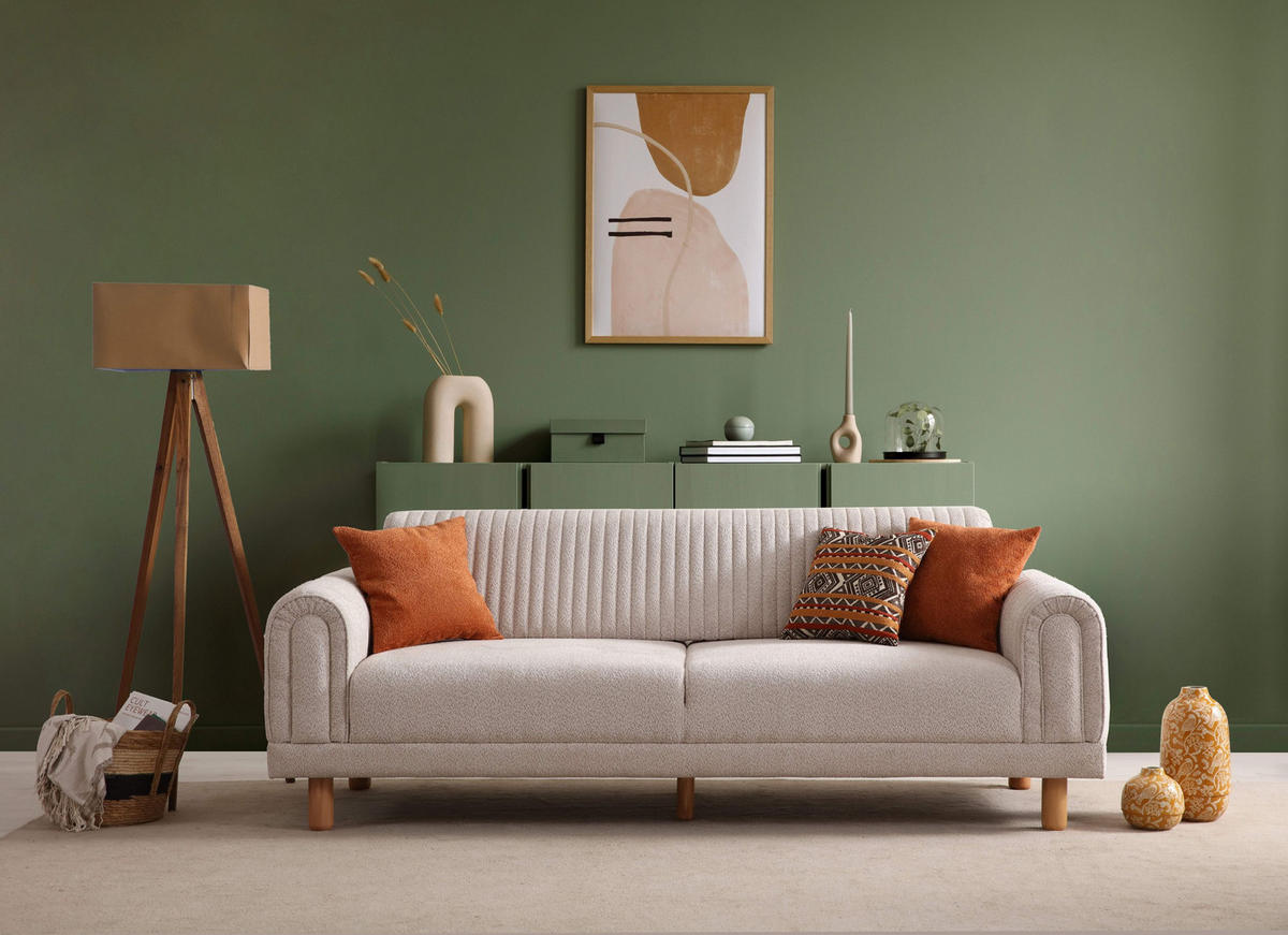 SOFA Kyoto 3-Sitzer Bouclé Beige - Beige, Holz/Textil (230/80/95cm)