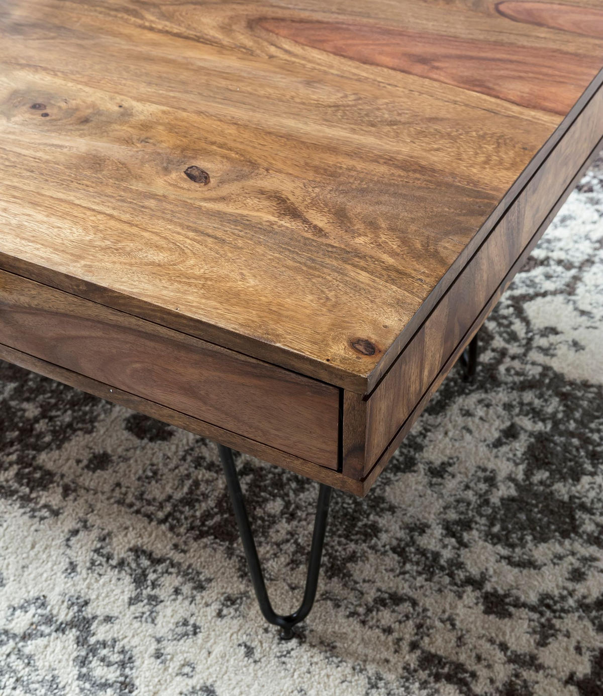 COUCHTISCH BALU mit Schubfächern aus Massivholz und Metallfüßen, leichter Aufbau, Braun 110x60x40 cm - Schwarz/Braun, Holz/Metall (60/110/40cm) - KADIMA DESIGN