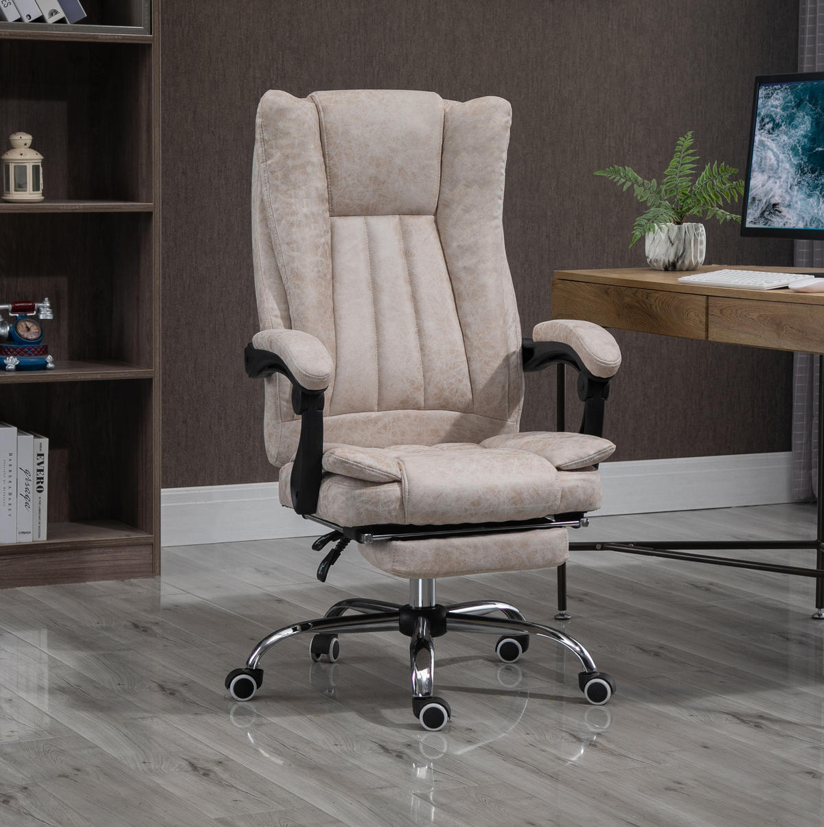 BÜROSTUHL höhenverstellbar mit Fußstütze 63 x 71 x 110-118 cm Beige - Beige, Kunststoff (71/118/63cm) - Meubliv
