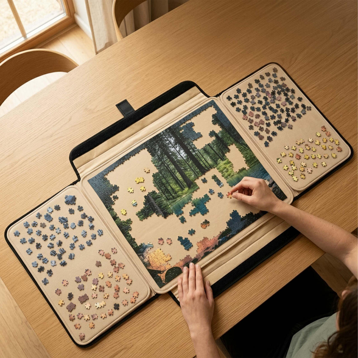 KUFRÍK NA PUZZLE Čierna Béžová s rukoväťou - viacfarebná, textil (91/64cm) - Relaxdays