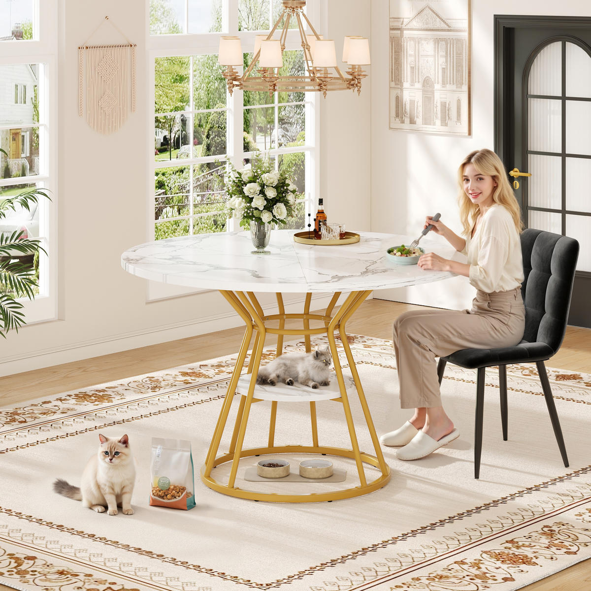 ESSTISCH 100x100x76 cm in Weiß und Gold aus MDF mit Marmoroptik - Goldfarben, Holzwerkstoff (100/100/76cm) - Modfu