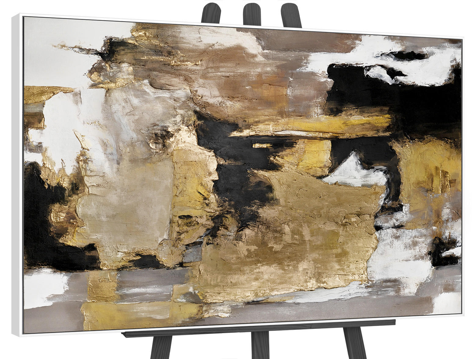 GEMÄLDE Goldene Fragmente II Schattenfugenrahmen Weiß 140x100 cm - Weiß, Holz (140/100cm) - YS-art gallery