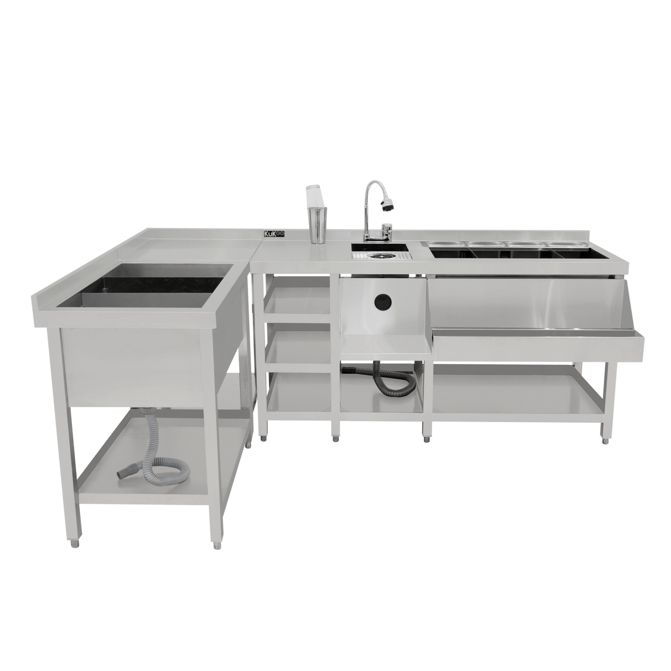 COCKTAILBAR-STATION mit Eisbrunnen, modular - Silberfarben, Metall (152/80.8/78cm)