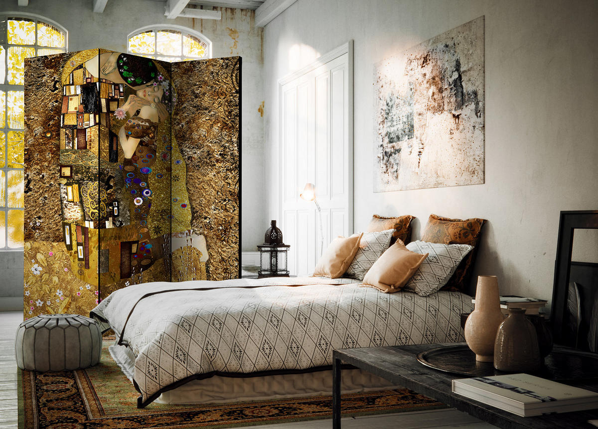 PARAVENT Einseitig Bedruckter 3-tlg 135x172 cm Der Kuss Von Klimt - Multicolor, Holz/Textil (135/172/3cm) - Muralo