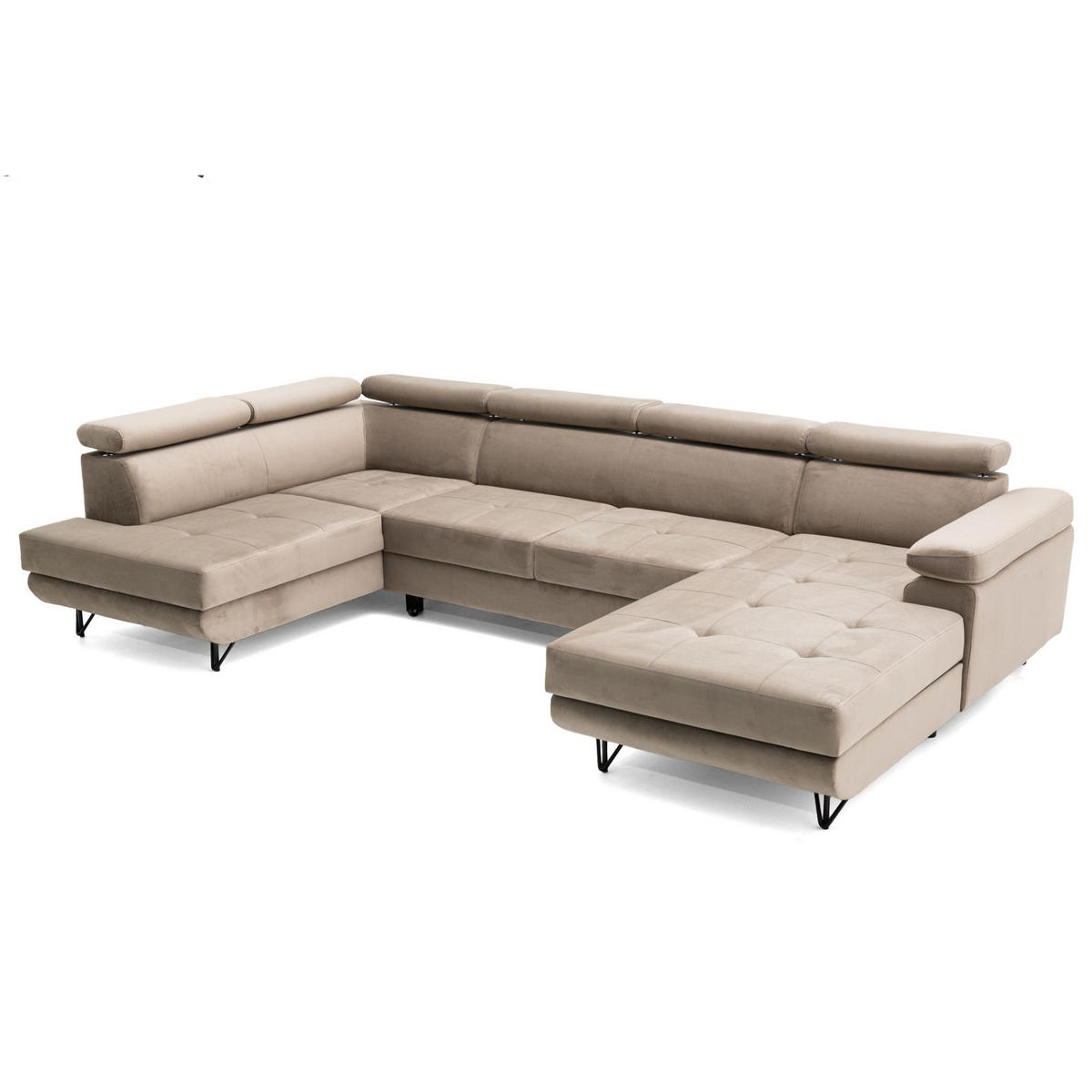 ECKSOFA U-Form JUNIOR U Links mit Schlaffunktion 128x254 Velours Beige - Beige/Schwarz, Holz/Textil (323/90/184cm) - Muffo