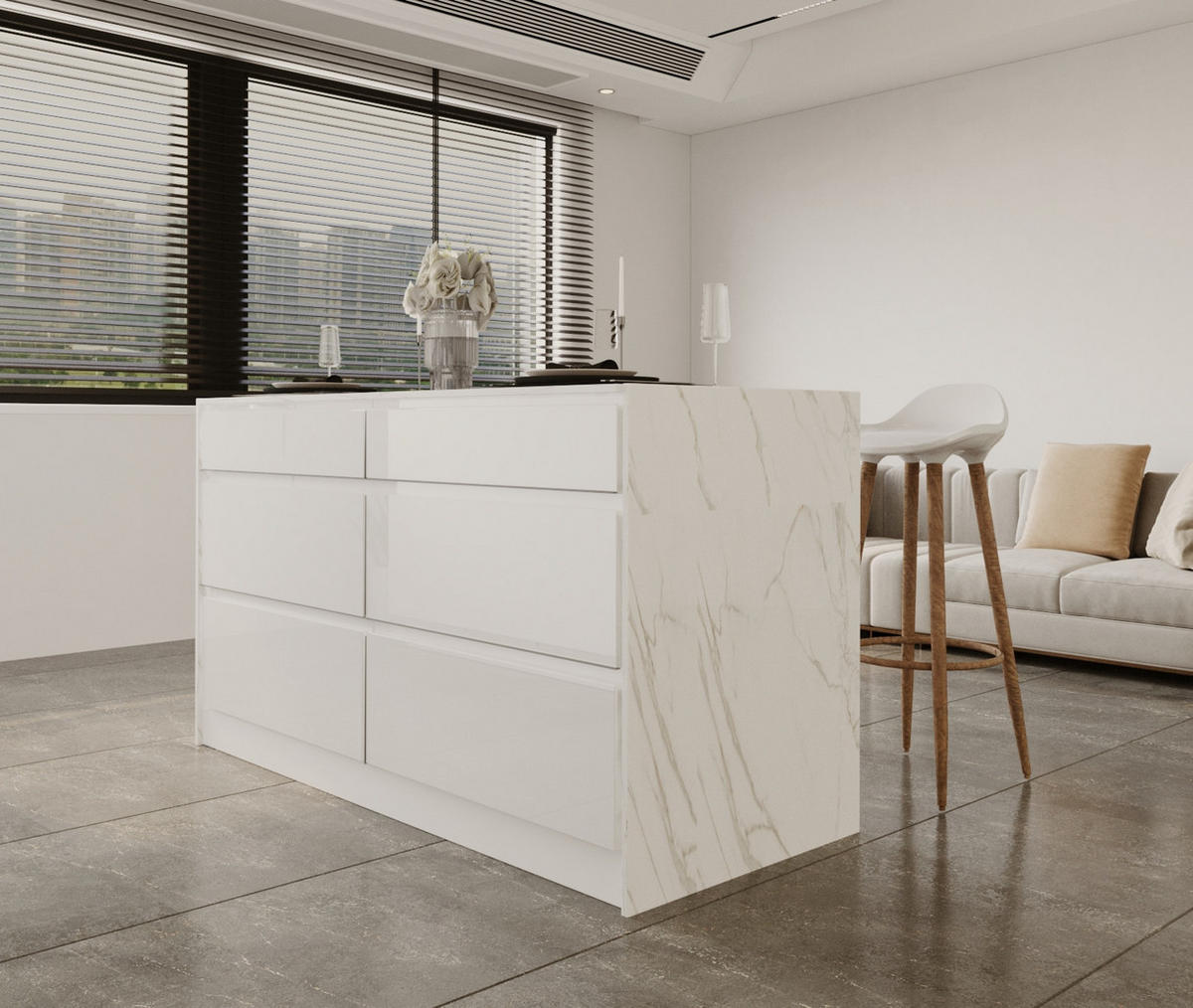 KÜCHENINSEL 360 cm - Aspen KA22-M360 - Weiß/Hochglanz - Weiß Hochglanz, Holz/Holzwerkstoff (360/212/58cm)