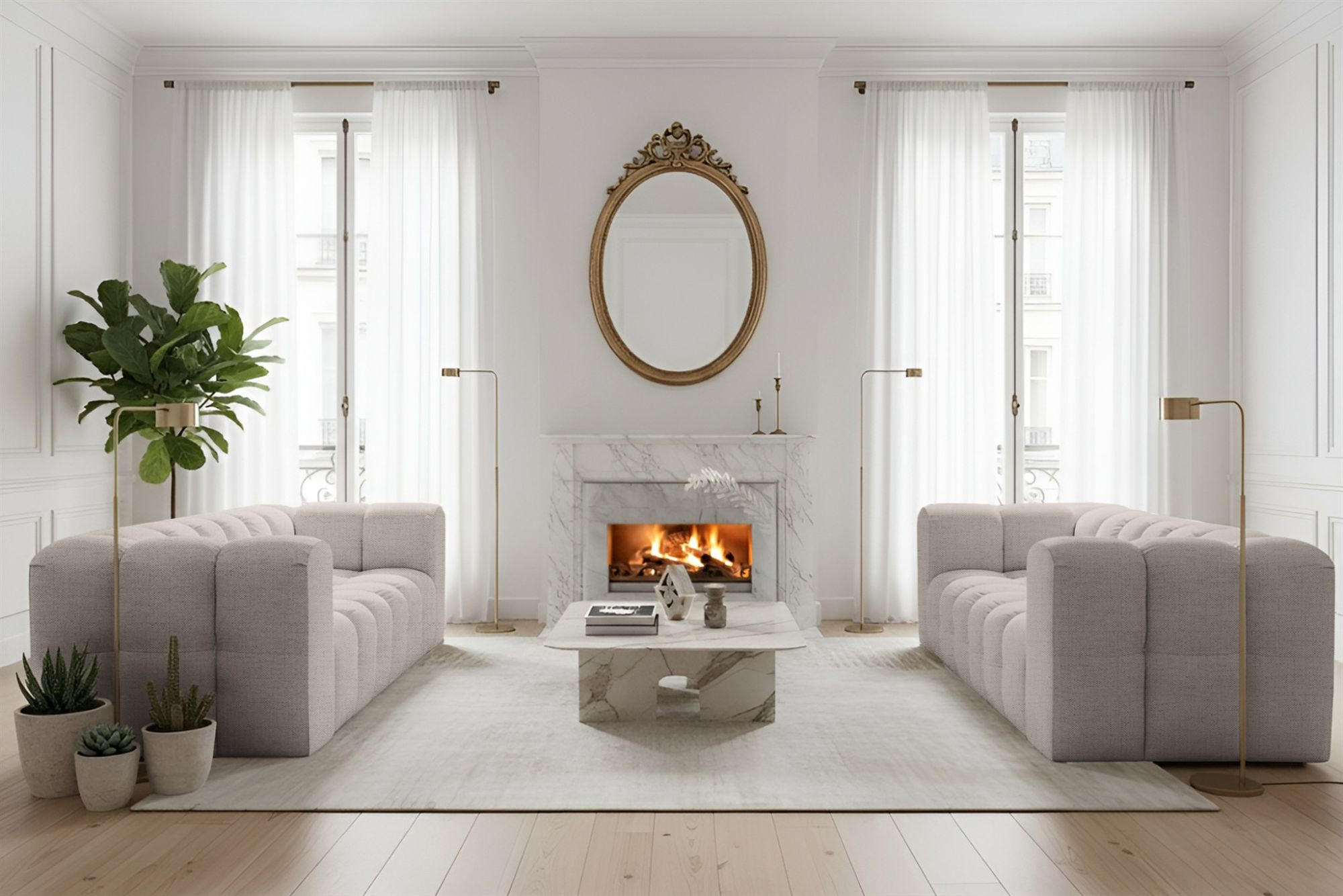 SOFASET Solvie 3-3 In Moly - Creme, Holzwerkstoff/Textil (230/75/106cm) - Fun Möbel