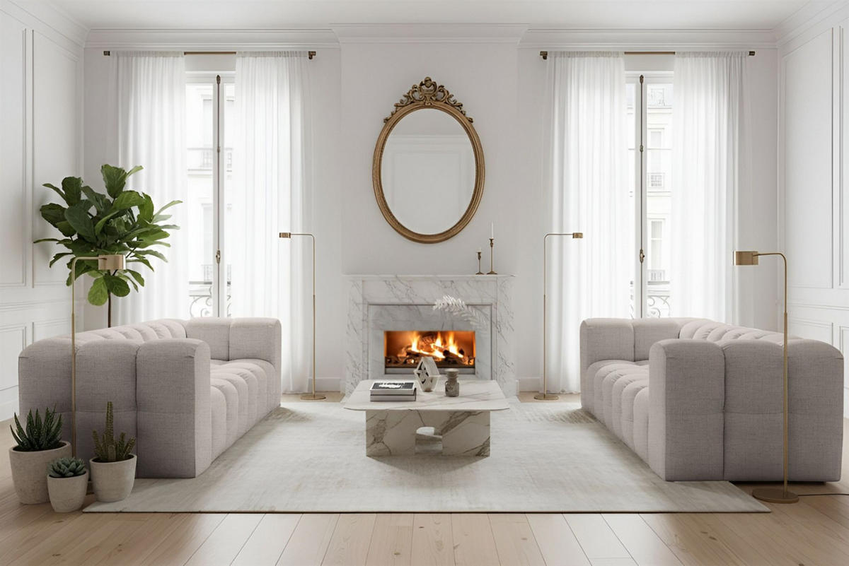 SOFASET Solvie 3-3 In Moly - Creme, Holzwerkstoff/Textil (230/75/106cm) - Fun Möbel