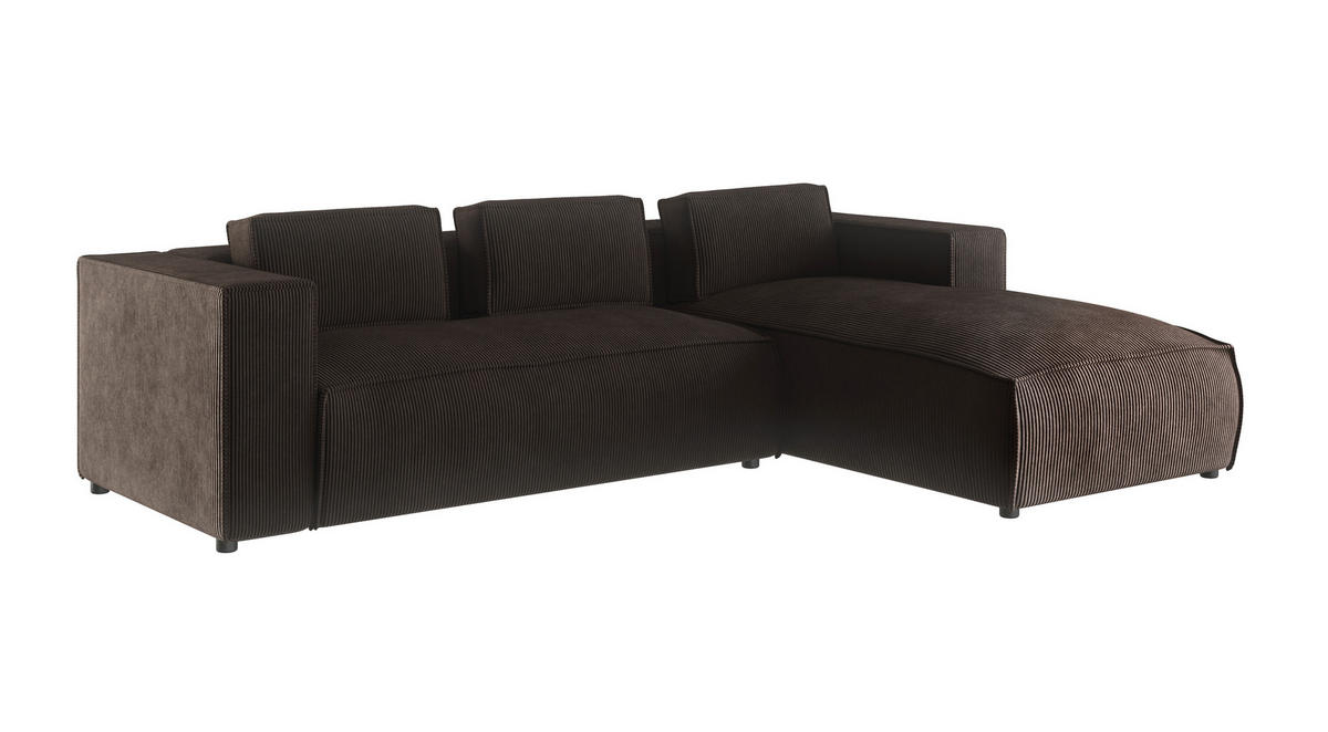 ECKSOFA Nova Dunkelbraun Cord, Ottomane rechts - Dunkelbraun/Schwarz, Holz/Kunststoff (262/176cm) - S-Style Möbel