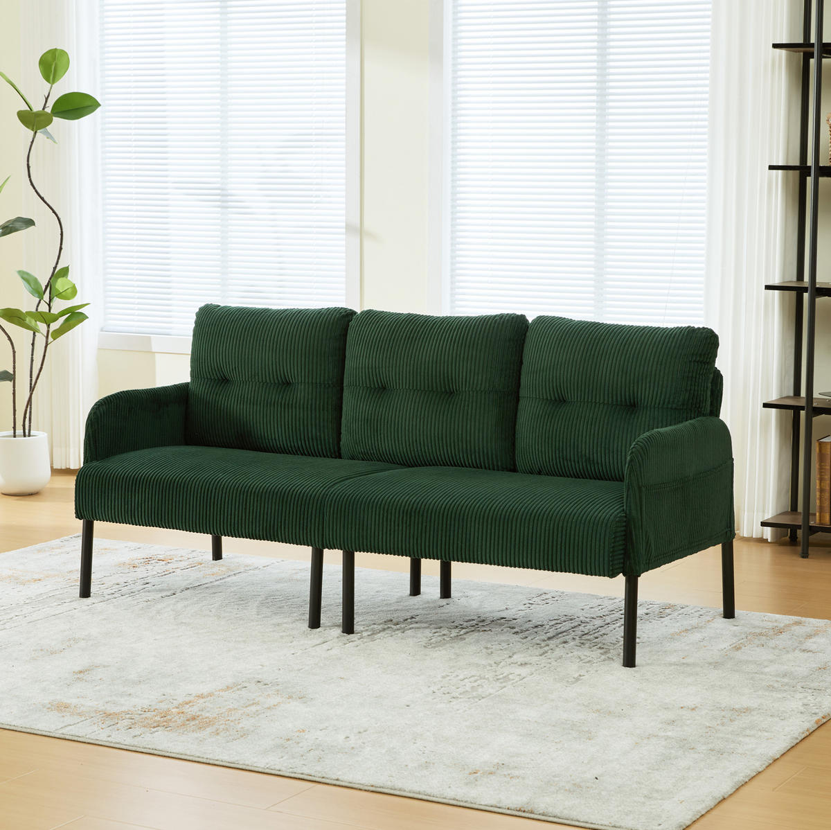 SOFA Dreisitzer mit Seitentasche 171 x 72 x 80 cm Cord Emerald - Smaragdgrün, Textil (171/80/72cm) - IVMEU