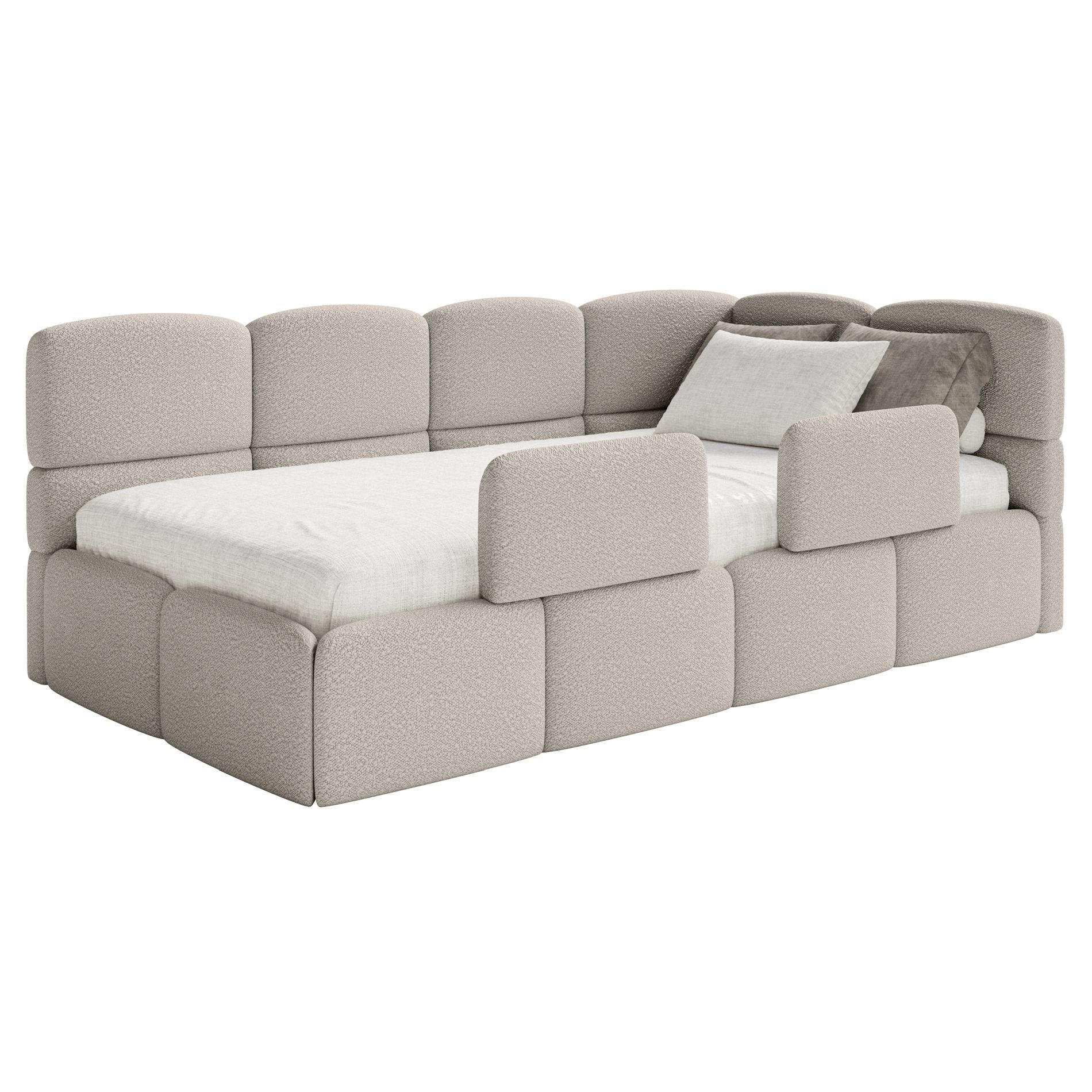 JUGENDBETT Cloudy rechts mit Matratze und Rausfallschutz Bouclé Greige - Taupe, Kunststoff/Textil (90/200cm) - Selsey