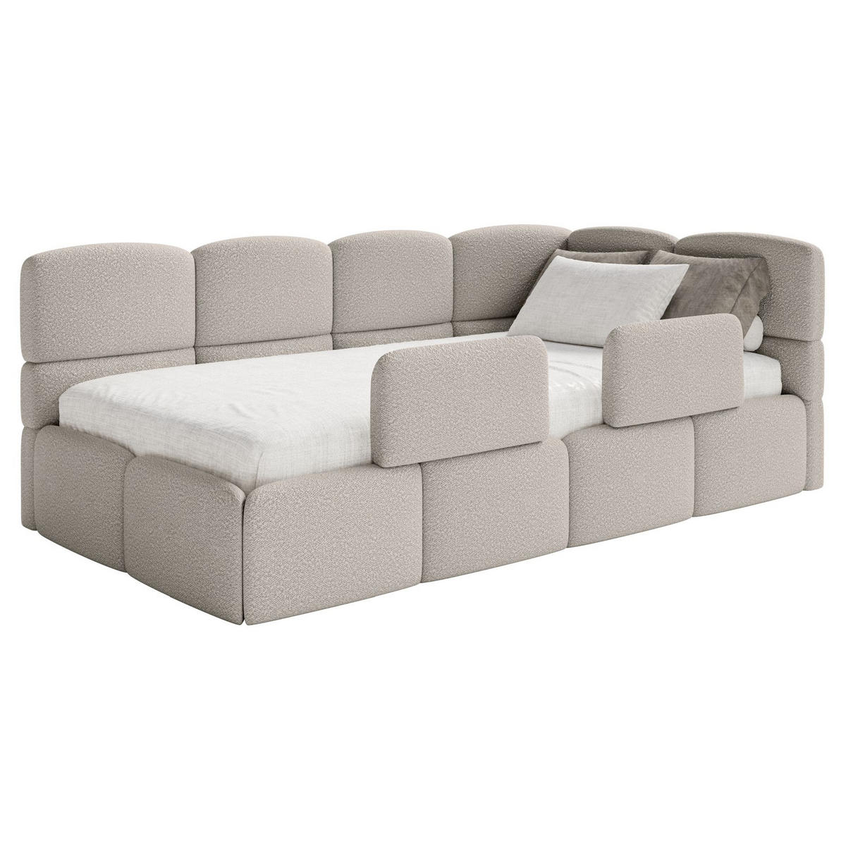 JUGENDBETT Cloudy rechts mit Matratze und Rausfallschutz Bouclé Greige - Taupe, Kunststoff/Textil (90/200cm) - Selsey