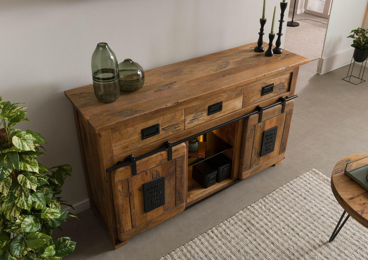 SIDEBOARD Mango / Altholz 150x45x90 natur lackiert RAILWAY LUX #100 - Braun, Holz (150/90/45cm) - Massivmoebel24
