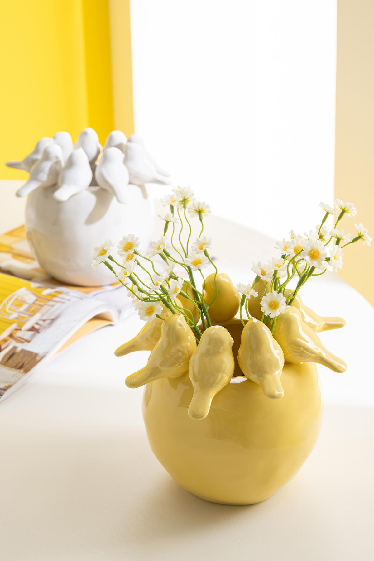 VASE VÖGEL Gelb - Gelb, Keramik (19cm) - J-Line