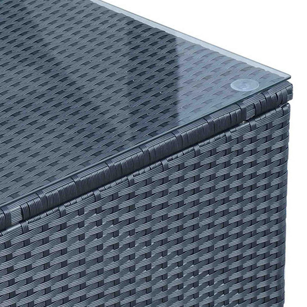 GARTENBEISTELLTISCH DE-13553 mit Geflecht und Glasplatte Schwarz - Schwarz, Metall (85/50/39cm) - ComfortXL