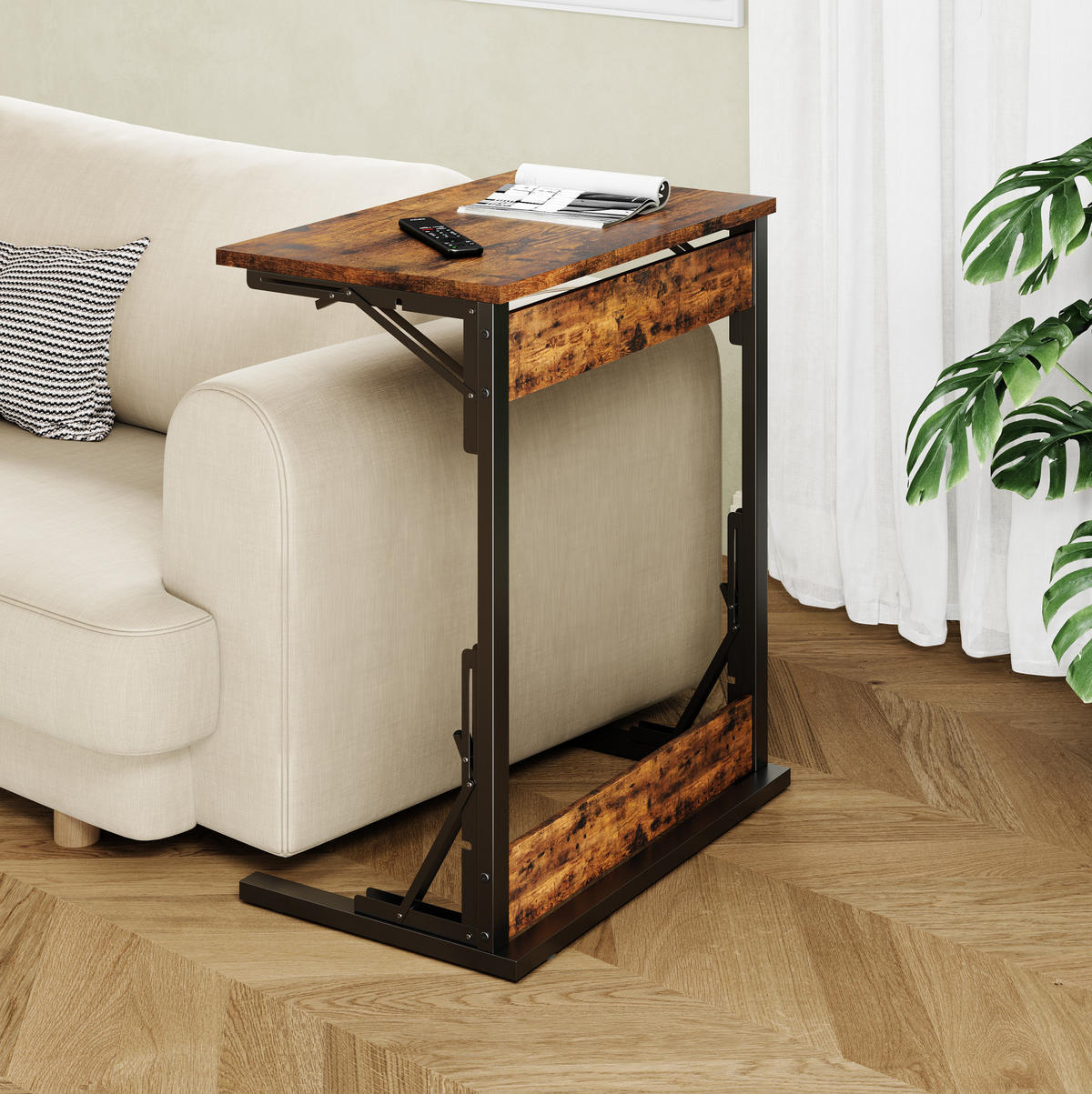 BEISTELLTISCH 60/71/37 cm Braun aus MDF und Metall faltbar - Braun, Holzwerkstoff (60/37/71cm) - OKMYHOME