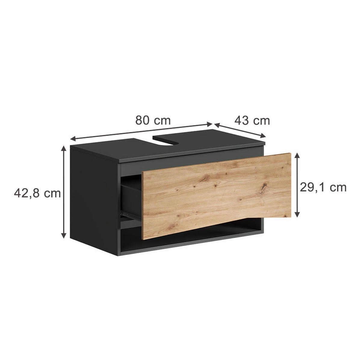 WASCHBECKENUNTERSCHRANK Willow Artisan 80 x 42.8 cm mit Schublade - Anthrazit/Eiche Artisan, Holzwerkstoff (80/42.8/43cm) - Vicco