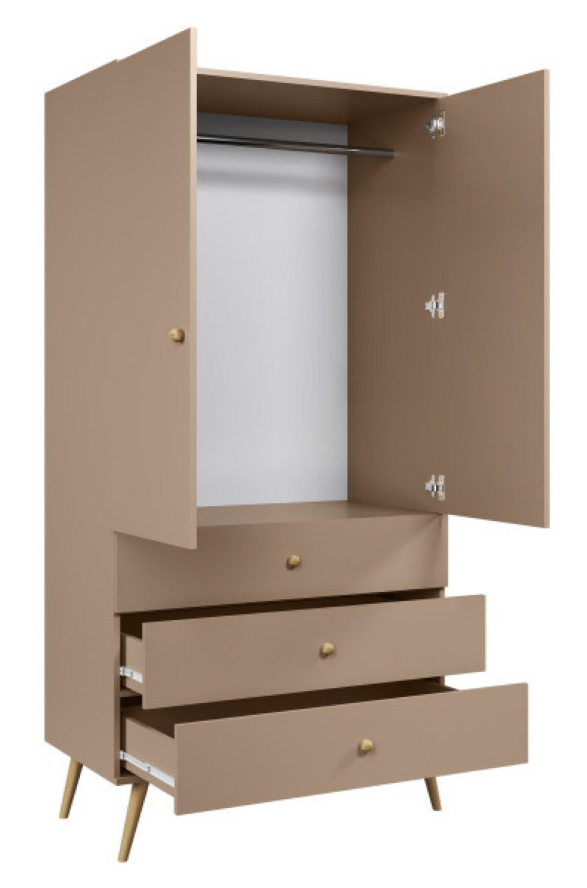 SCHRANK Macciato Mit Schubladen Und Kleiderstange Boho Stil - Beige, Holzwerkstoff (100/202/52cm) - Sepro Meble